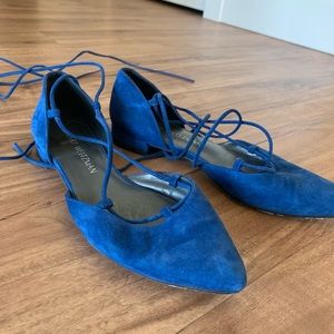 Stuart Weitzman Gilligan Lace up Flat Navy Size 6